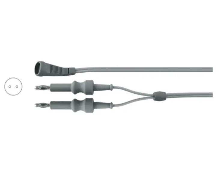 Reusable silicone bipolar cable with USA 2-pin plug and 4 mm banana connectors